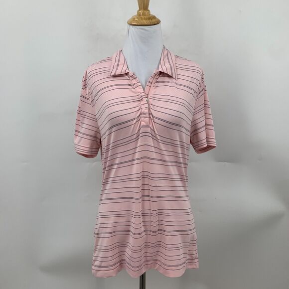 Nike Golf Polo Shirt Women S Small Pink Navy Stripe Short Sleeve Fit Dry 1/4 Zip - Picture 2 of 12